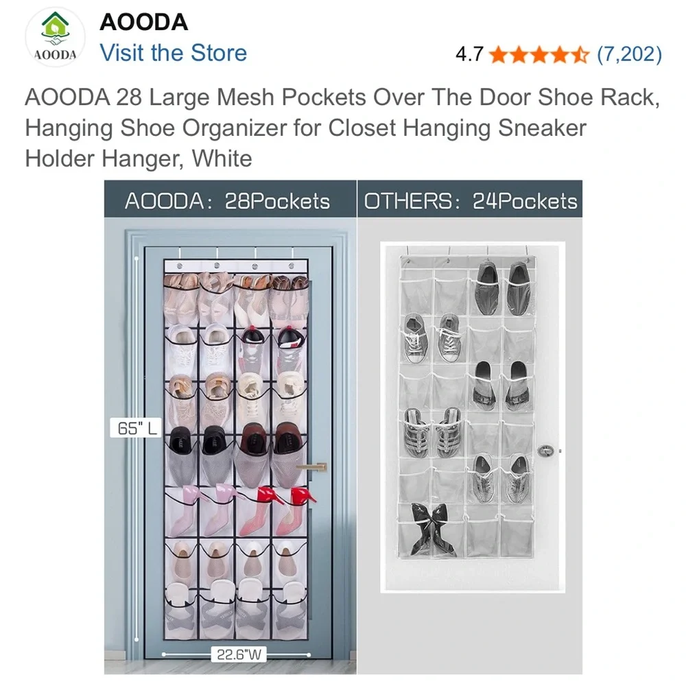 White Hanging Shoe Organizer with 28 Pockets